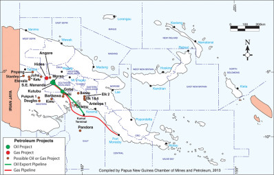 Papua New Guinea's Petroleum Projects. Click on map to enlarge. (Credit: PNG Chamber of Mines and Petroleum
