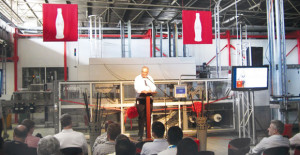 Cocoa-Cola Amatil PNG General Manager Peter Carey addressing guests at the official opening of the CCA Port Moresby Manufacturing Facility opening in May 2012