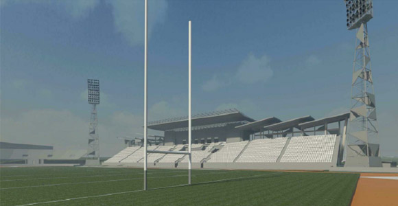 Artists' impression of Port Moresby's Sir John Guise Stadium, renovated for the 20215 Pacific Games. Credit: PeddleThorp