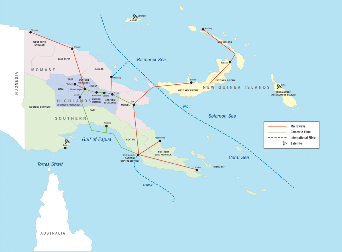 Papua New Guinea's planned National Transmission Network. Right click to view a larger version in a new browser window. Data: IPBC