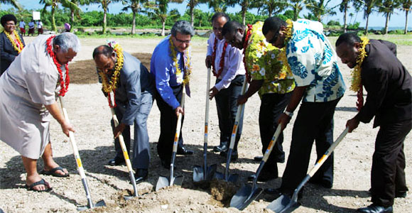 Turning the soil to commence the new Taumeasina Resort. Credit: Samoa Observer