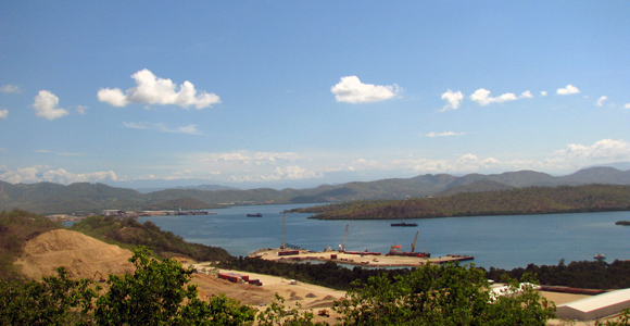 The AES-owned Ravuvu Business Park overlooking Fairfax Harbour, with Curtain Brother's PNG Dockyard in the distance.