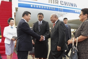 Fiji's Frank Bainimarama welcomes China's Xi Jinping to Fiji. 
