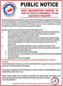 A public notice released by PNG Power last week.