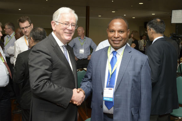 Australia's Trade Minister, Andrew Robb, with PNG Trade Minister, Richard Maru. Credit: PNGBC