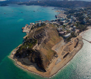 Aerial view of Paga Hill headland. 