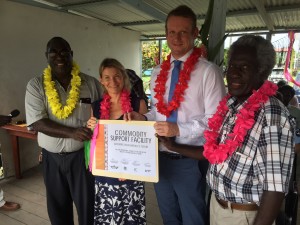 Launching the project. National Coordination Office for Bougainville Affairs' John Avira; NZ diplomat Kathleen Pearce; Australian High Commission's Rod Hilton and ABG Minister for Primary Industries Nicholas Darku.