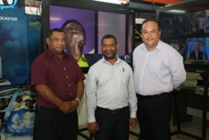 NBC Acting Managing Director Kora Nou, Chairman NBC Timothy Tala, and Click TV's Richard Broadbridge. 