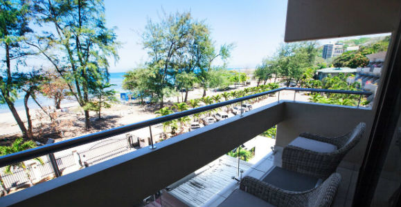 The outlook from the refurbished Ela Beach Hotel.