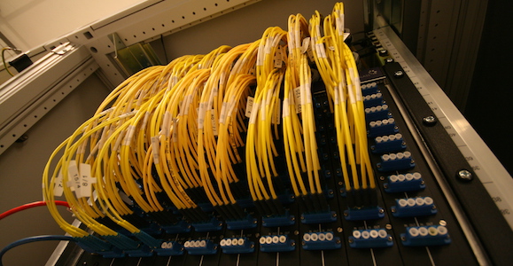 An optical fibre patch panel at an Internet Exchange. Credit: CC BY-SA 3.0