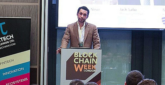 Day One Investments' Shane Ninai addresses a block chain event in London earlier this year.