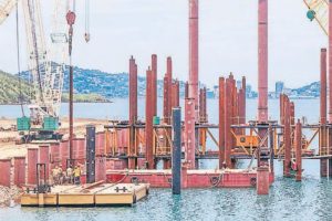 Motukea Wharf pile driving. Credit: The National