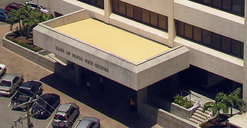 Exterior of Bank of PNG's headquarters in Port Moresby, pictured from above.