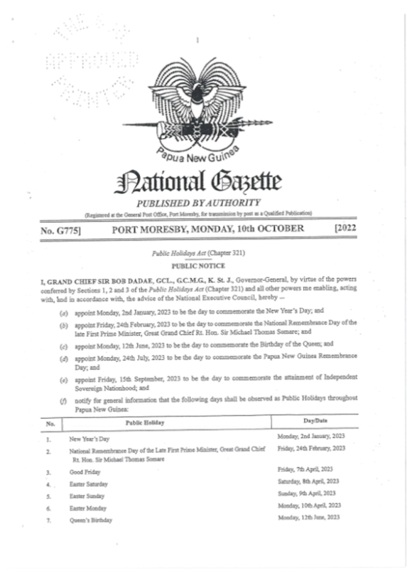 Papua New Guinea public holidays for 2024 Business Advantage PNG